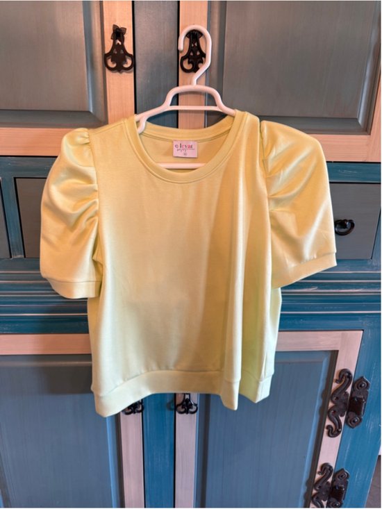 David Lerner Tops - Women's David Lerner M Lime Green Cotton Blend Puff Sleeve Top